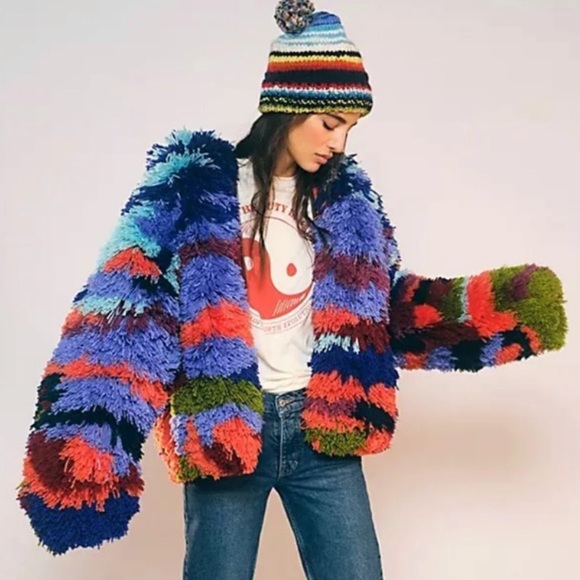 NWT Free People Paint by Numbers Shag Carpet Jacket-M-CONVERSATION STOPPER - Picture 2 of 7
